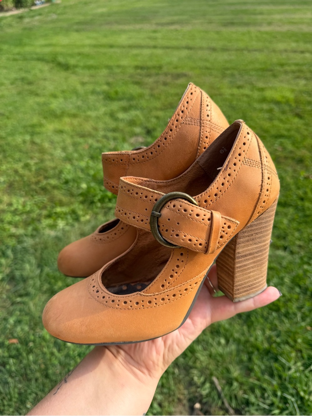 Seychelles Tan Mary Jane Block Heel with Buckle